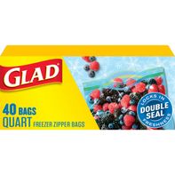 Glad Zipper Freezer Storage Plastic Bags, Quart