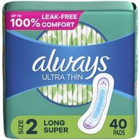 Always Ultra Thin Size 1 Long Unscented Pads, 36 Count