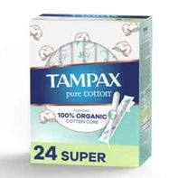 TAMPAX Pure Cotton Tampons, Contains 100% Organic Cotton Core, Super Absorbency