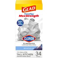 Glad Forceflex Maxstrength With Clorox Tall Kitchen Trash Bags, 13 Gal, Mountain Air