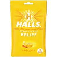 Halls Relief Honey Lemon Cough Suppressant/Oral Anesthetic Menthol Drops