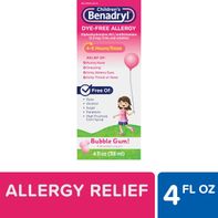 Benadryl Children's Dye-Free Allergy Liquid, Bubble Gum